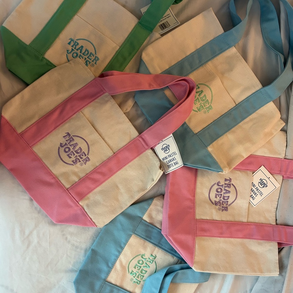 Canvas Tote Bag Set - Pink, Green, Blue